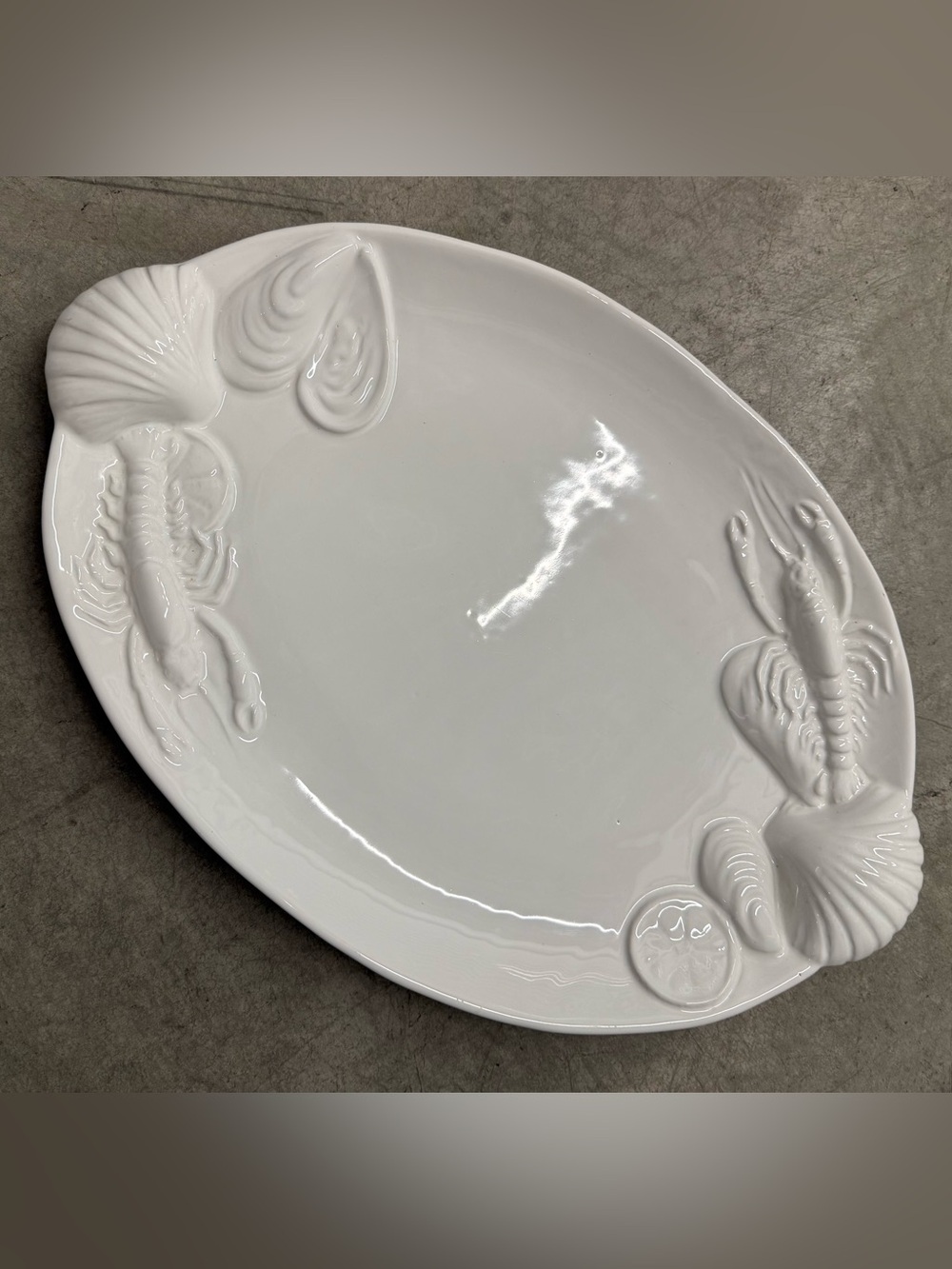 Ceramic White Platter with Lobster and Shell Motif